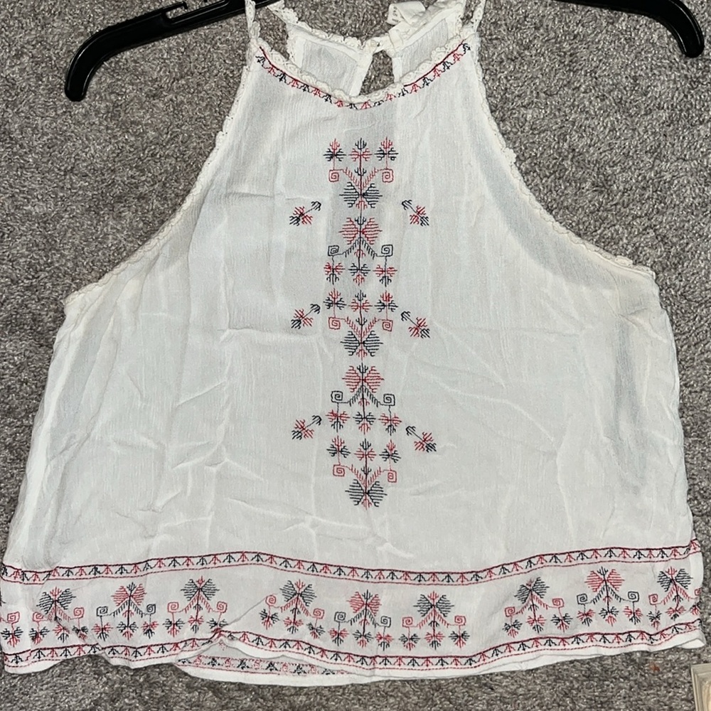 White with Red and Blue Designed Crop Top